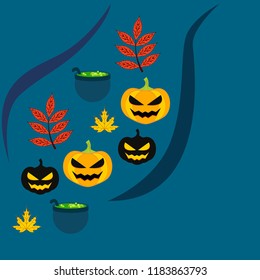 Halloween autumn pumpkin fallen leaf witch cauldron vector
