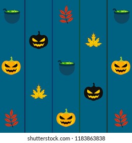Halloween autumn pumpkin fallen leaf witch cauldron vector