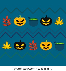 Halloween autumn pumpkin fallen leaf witch cauldron vector