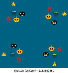 Halloween autumn pumpkin fallen leaf witch cauldron vector