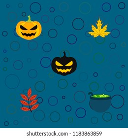 Halloween autumn pumpkin fallen leaf witch cauldron vector