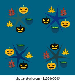 Halloween autumn pumpkin fallen leaf witch cauldron vector