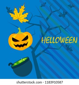 Halloween autumn pumpkin fallen leaf witch cauldron vector
