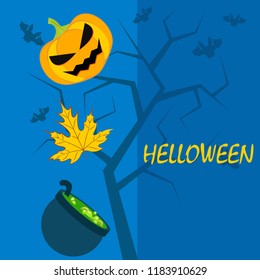 Halloween autumn pumpkin fallen leaf witch cauldron vector