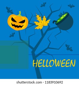 Halloween autumn pumpkin fallen leaf witch cauldron vector