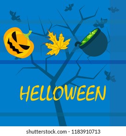 Halloween autumn pumpkin fallen leaf witch cauldron vector
