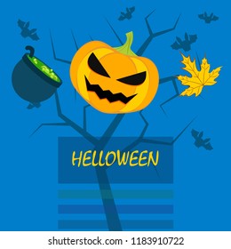 Halloween autumn pumpkin fallen leaf witch cauldron vector