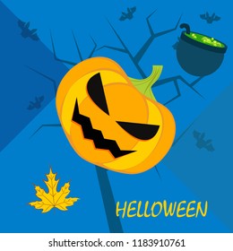 Halloween autumn pumpkin fallen leaf witch cauldron vector