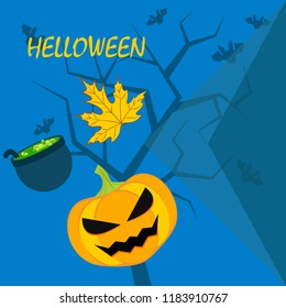 Halloween autumn pumpkin fallen leaf witch cauldron vector