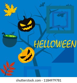 Halloween autumn pumpkin fallen leaf witch cauldron vector