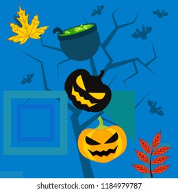 Halloween autumn pumpkin fallen leaf witch cauldron vector