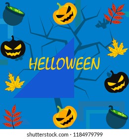 Halloween autumn pumpkin fallen leaf witch cauldron vector