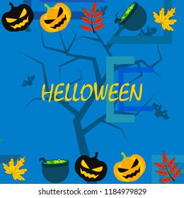 Halloween autumn pumpkin fallen leaf witch cauldron vector