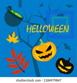 Halloween autumn pumpkin fallen leaf witch cauldron vector