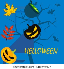 Halloween autumn pumpkin fallen leaf witch cauldron vector