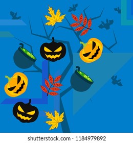 Halloween autumn pumpkin fallen leaf witch cauldron vector