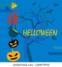 Halloween autumn pumpkin fallen leaf witch cauldron vector