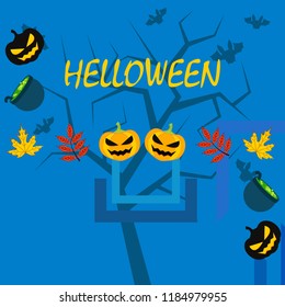 Halloween autumn pumpkin fallen leaf witch cauldron vector