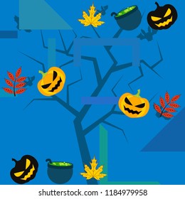 Halloween autumn pumpkin fallen leaf witch cauldron vector