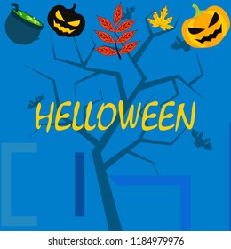 Halloween autumn pumpkin fallen leaf witch cauldron vector
