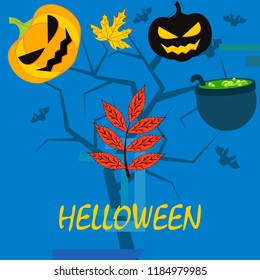 Halloween autumn pumpkin fallen leaf witch cauldron vector