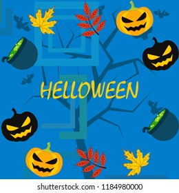 Halloween autumn pumpkin fallen leaf witch cauldron vector