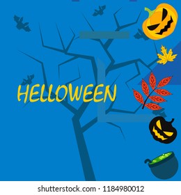 Halloween autumn pumpkin fallen leaf witch cauldron vector