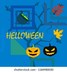 Halloween autumn pumpkin fallen leaf witch cauldron vector