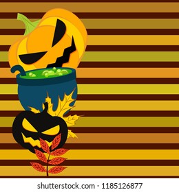 Halloween autumn pumpkin fallen leaf witch cauldron vector