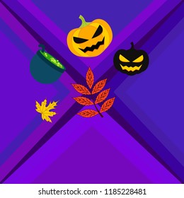 Halloween autumn pumpkin fallen leaf witch cauldron vector