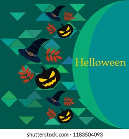 halloween autumn pumpkin fallen leaves, pumpkin and witch hat vector