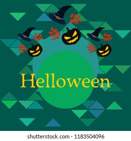 halloween autumn pumpkin fallen leaves, pumpkin and witch hat vector