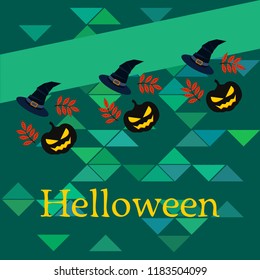 halloween autumn pumpkin fallen leaves, pumpkin and witch hat vector