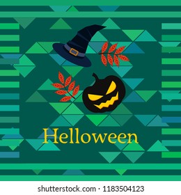 halloween autumn pumpkin fallen leaves, pumpkin and witch hat vector