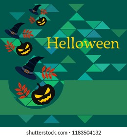 halloween autumn pumpkin fallen leaves, pumpkin and witch hat vector