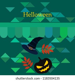 halloween autumn pumpkin fallen leaves, pumpkin and witch hat vector