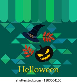 halloween autumn pumpkin fallen leaves, pumpkin and witch hat vector