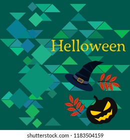 halloween autumn pumpkin fallen leaves, pumpkin and witch hat vector