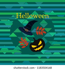 halloween autumn pumpkin fallen leaves, pumpkin and witch hat vector