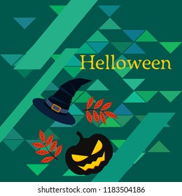halloween autumn pumpkin fallen leaves, pumpkin and witch hat vector