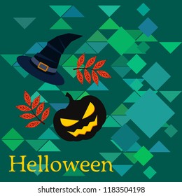halloween autumn pumpkin fallen leaves, pumpkin and witch hat vector