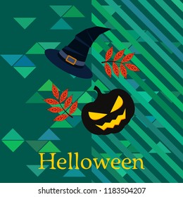 halloween autumn pumpkin fallen leaves, pumpkin and witch hat vector