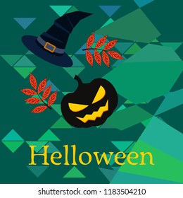 halloween autumn pumpkin fallen leaves, pumpkin and witch hat vector