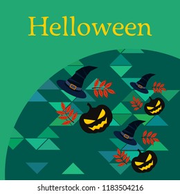 halloween autumn pumpkin fallen leaves, pumpkin and witch hat vector