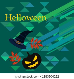 halloween autumn pumpkin fallen leaves, pumpkin and witch hat vector