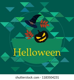halloween autumn pumpkin fallen leaves, pumpkin and witch hat vector
