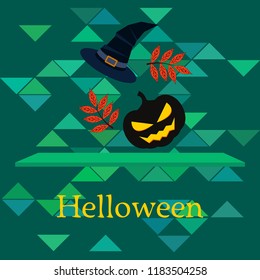 halloween autumn pumpkin fallen leaves, pumpkin and witch hat vector