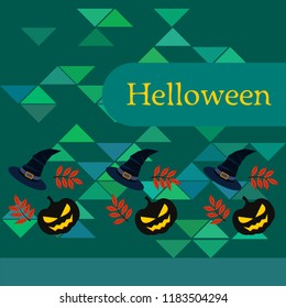 halloween autumn pumpkin fallen leaves, pumpkin and witch hat vector