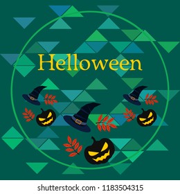halloween autumn pumpkin fallen leaves, pumpkin and witch hat vector