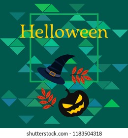 halloween autumn pumpkin fallen leaves, pumpkin and witch hat vector